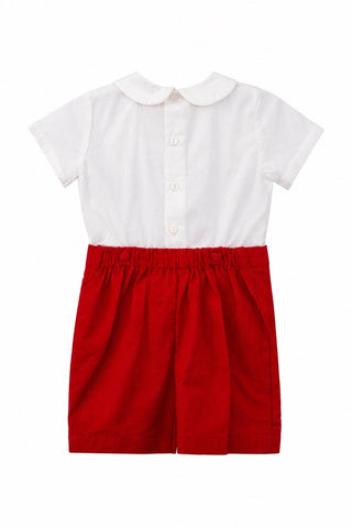 Smocked Christmas Decor Red Corduroy Boy Bobby Suit