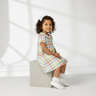 Short Sleeve Dress in Primary Gingham