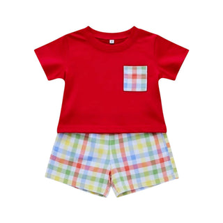 Short Sleeve Short Set in Primary Gingham