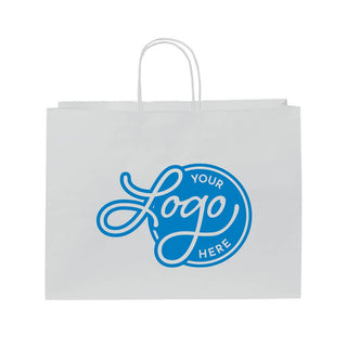 Custom Logo White Kraft Paper Bags w/ Color Ink