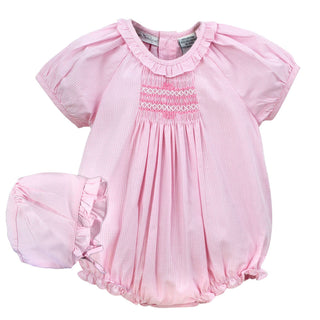 Baby Girl Bubble Romper w Matching Hat Pink Gingham