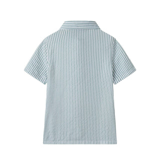 Buttondown And Linen Shorts Set | Teal Stripe