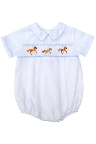 Baby Boys Hand Smocked Classic Creeper - White Carousel